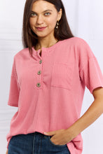 Load image into Gallery viewer, Heimish Made For You Full Size 1/4 Button Down Waffle Top in Coral
