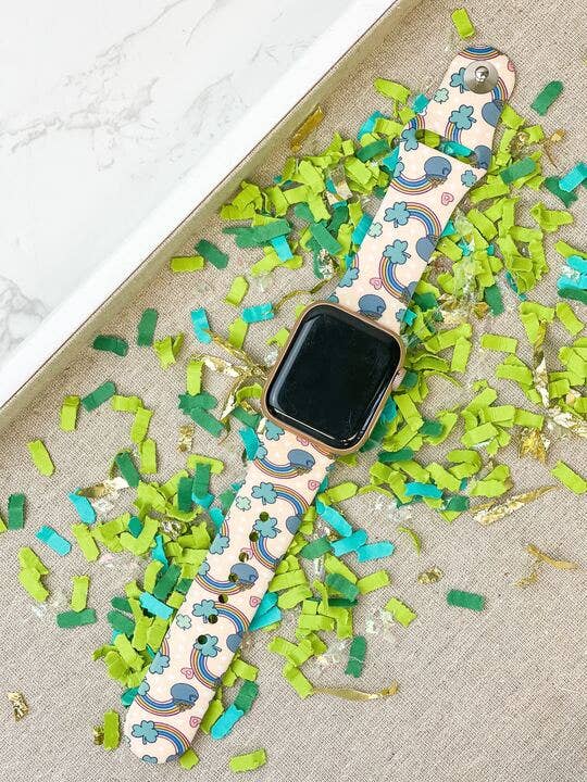 Prep Obsessed Wholesale - Rainbows & Gold Printed Silicone Smart Watch Band
