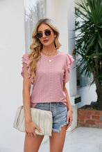 Load image into Gallery viewer, Round Neck Flutter Sleeve Eyelet Blouse
