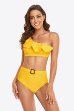 Load image into Gallery viewer, Ruffled One-Shoulder Buckled Bikini Set
