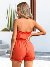 Load image into Gallery viewer, Frill Trim Belted Strapless Romper
