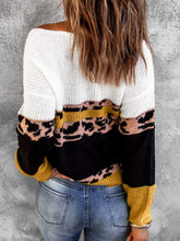 Load image into Gallery viewer, Leopard Color Block V-Neck Rib-Knit Sweater
