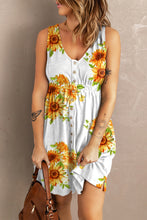 Load image into Gallery viewer, Sunflower Print Button Down Sleeveless Dress
