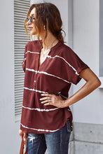 Load image into Gallery viewer, Striped Notched Neck Cuff Sleeve Top

