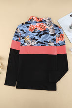 Load image into Gallery viewer, Plus Size Floral Color Block Quarter Zip Top
