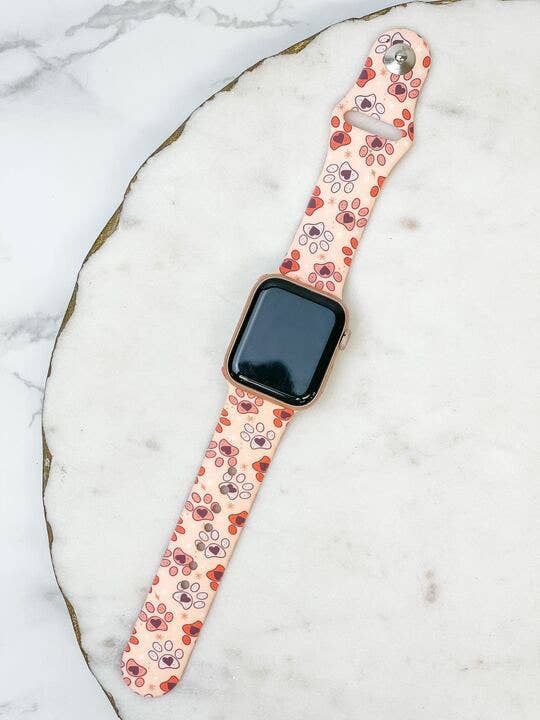 Heart Pawprint Printed Silicone Smart Watch Band