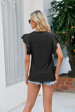 Load image into Gallery viewer, Round Neck Flutter Sleeve Eyelet Blouse
