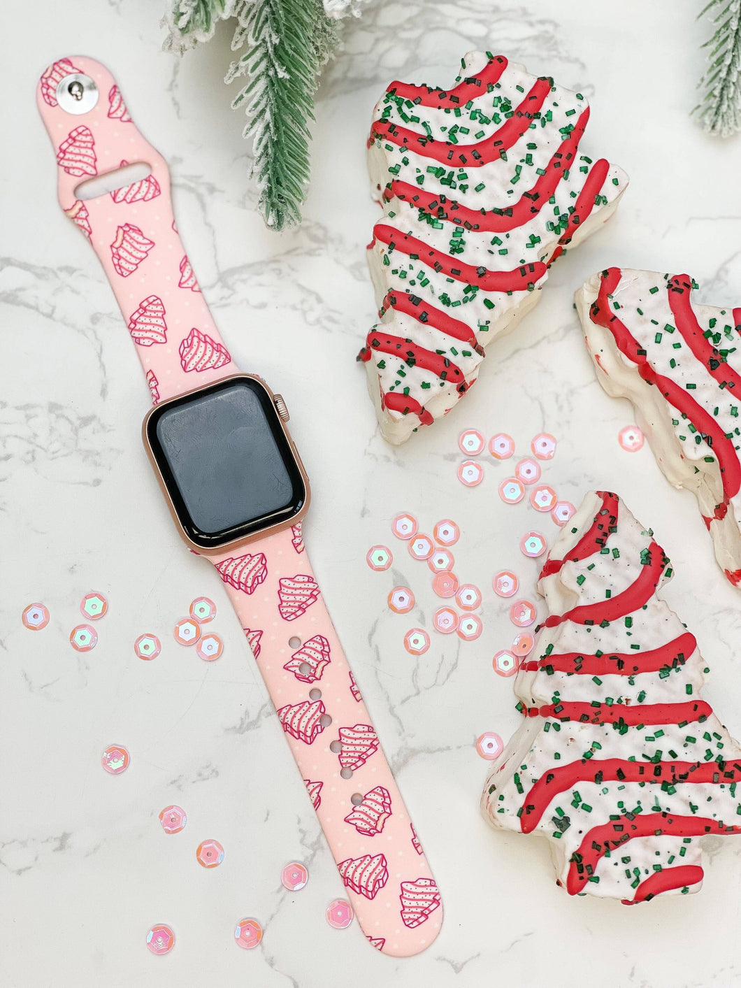 Pink Christmas Cake Printed Silicone Smart Watch Band
