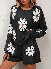 Load image into Gallery viewer, Floral Print Raglan Sleeve Knit Top and Tie Front Sweater Shorts Set

