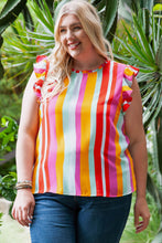 Load image into Gallery viewer, Plus Size Striped Round Neck Ruffled Tank
