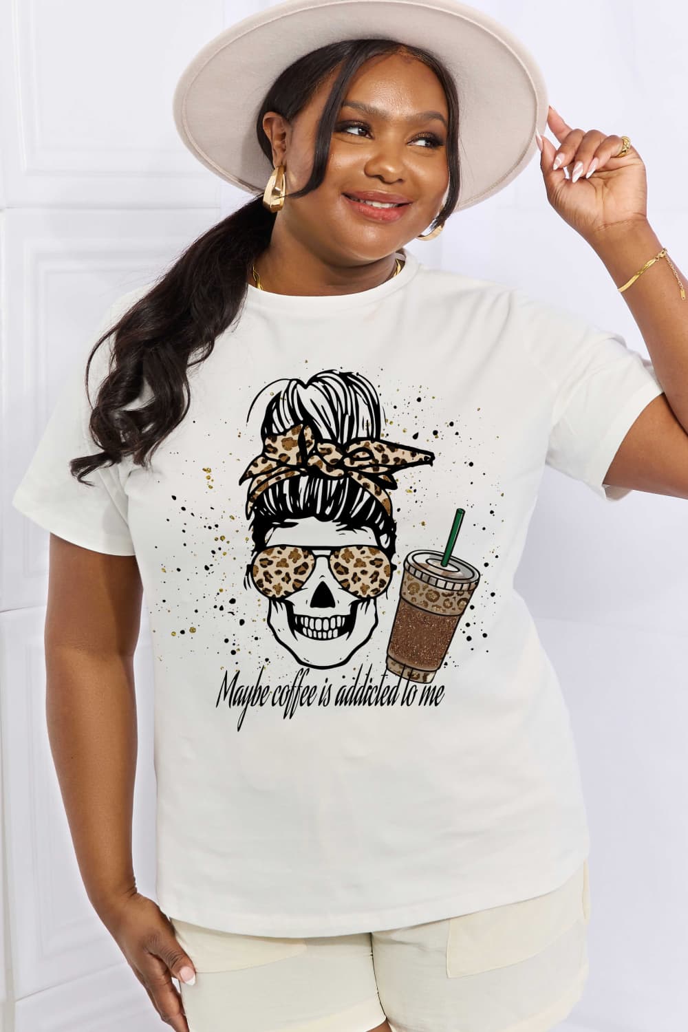 Simply Love Full Size MAYBE COFFEE IS ADDICTED TO ME Graphic Cotton Tee
