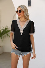Load image into Gallery viewer, Contrast V-Neck Swiss Dot Top
