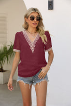 Load image into Gallery viewer, Contrast V-Neck Swiss Dot Top
