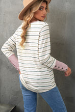 Load image into Gallery viewer, Printed Waffle-Knit Buttoned Cuff Top
