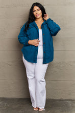 Load image into Gallery viewer, Zenana Cozy in the Cabin Full Size Fleece Elbow Patch Shacket in Teal
