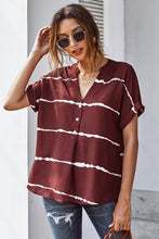 Load image into Gallery viewer, Striped Notched Neck Cuff Sleeve Top
