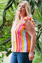 Load image into Gallery viewer, Plus Size Striped Round Neck Ruffled Tank

