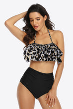 Load image into Gallery viewer, Two-Tone Ruffled Halter Neck Two-Piece Swimsuit
